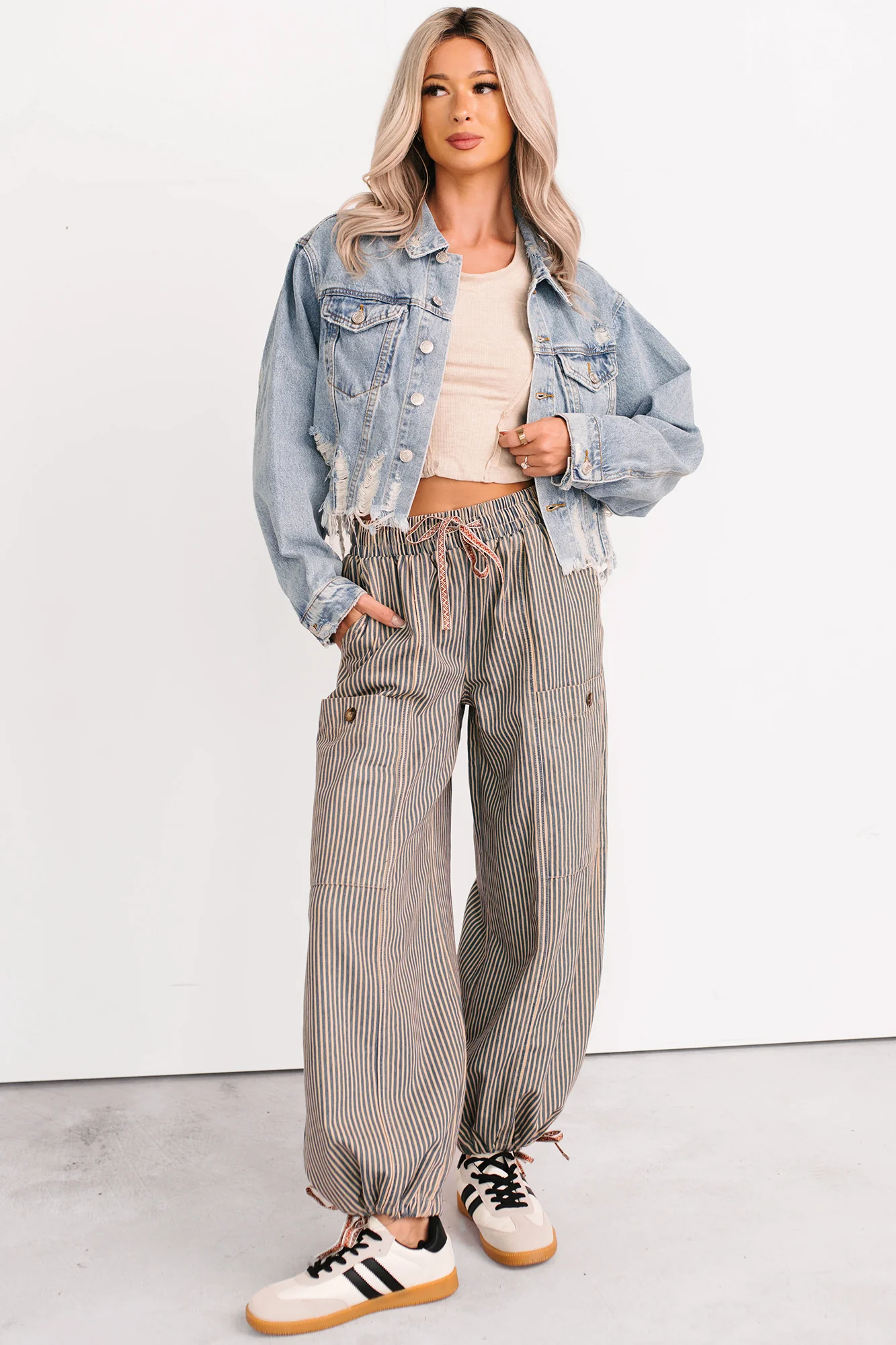 Restless Heart Striped Wide Leg Drawstring Pants (Latte) - Image 9